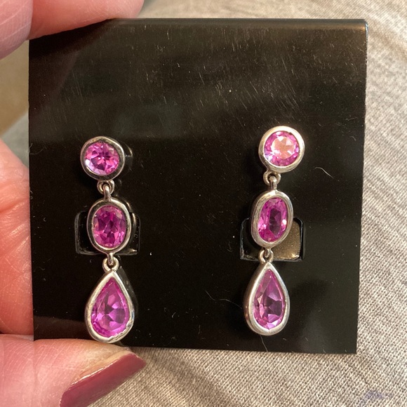 Sterling silver pink ice earrings - Picture 1 of 7